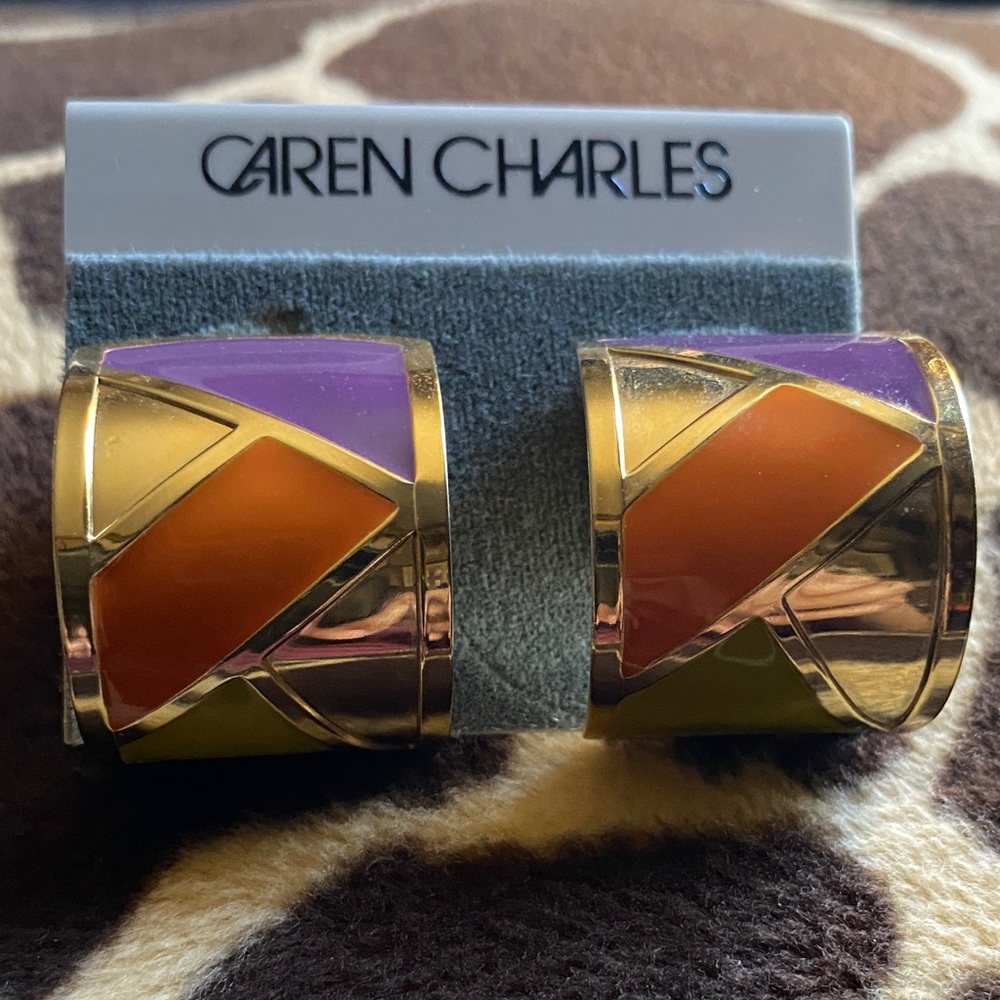 Vintage Caren Charles Gold Tone and Enamel Earrings